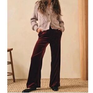 Faherty Silk Velvet Genevieve Pant in maroon banner